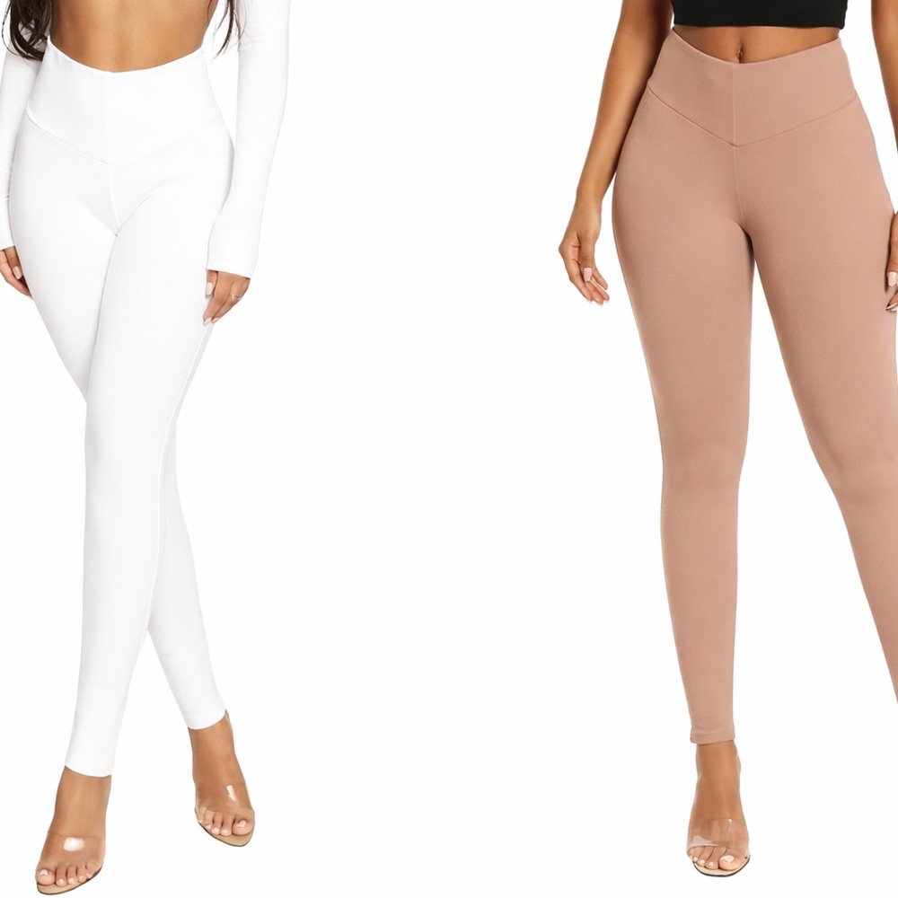 CREAM ONLY! Naked Wardrobe v cut High-Waisted Leggings